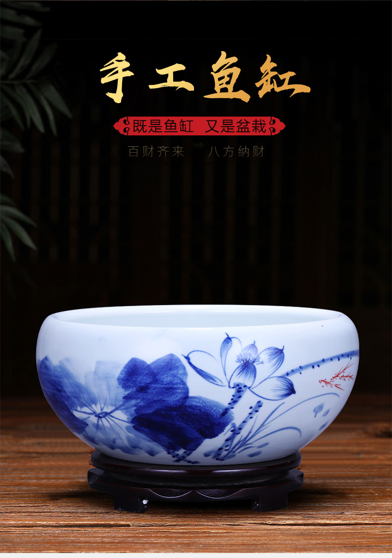 Jingdezhen ceramics aquarium feng shui turtle cylinder goldfish bowl water shallow basin daffodils lotus pond lily furnishing articles