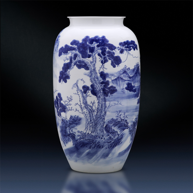 Jingdezhen ceramics hand - made landing large blue and white porcelain vase furnishing articles sitting room of Chinese style household decoration bottles