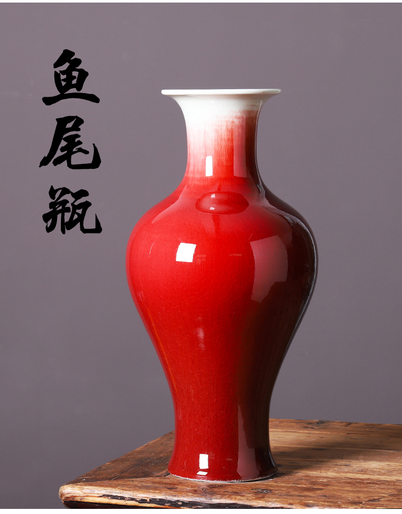 Jingdezhen porcelain ceramic ruby red vase large furnishing articles sitting room of Chinese style household adornment ornament porcelain arranging flowers