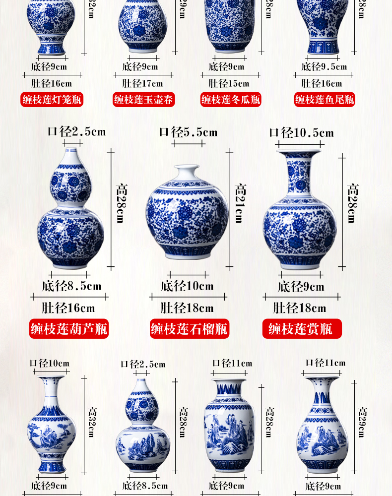 Jingdezhen blue and white porcelain of modern Chinese style household ceramics vases, flower arrangement furnishing articles rich ancient frame sitting room adornment