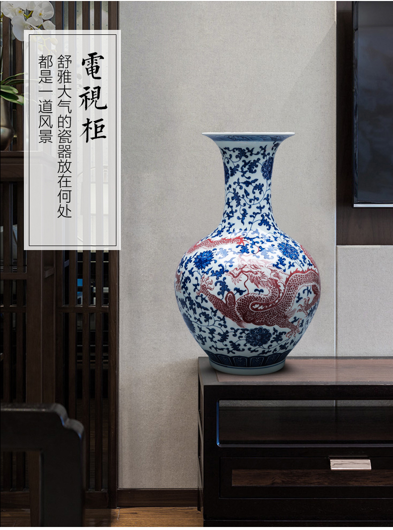 Jingdezhen ceramics hand - made ground vase of blue and white porcelain glaze color is placed under the new Chinese style household living room decoration