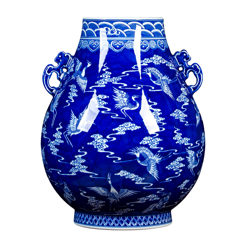 Jingdezhen ceramics hand - made porcelain of archaize ears of blue and white porcelain vase decoration of Chinese style porch place crafts