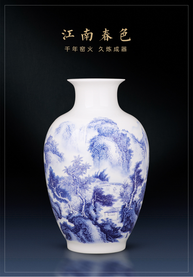 Jingdezhen ceramics landscape of blue and white porcelain vases, flower arranging furnishing articles mesa of the sitting room of Chinese style household decorations decoration