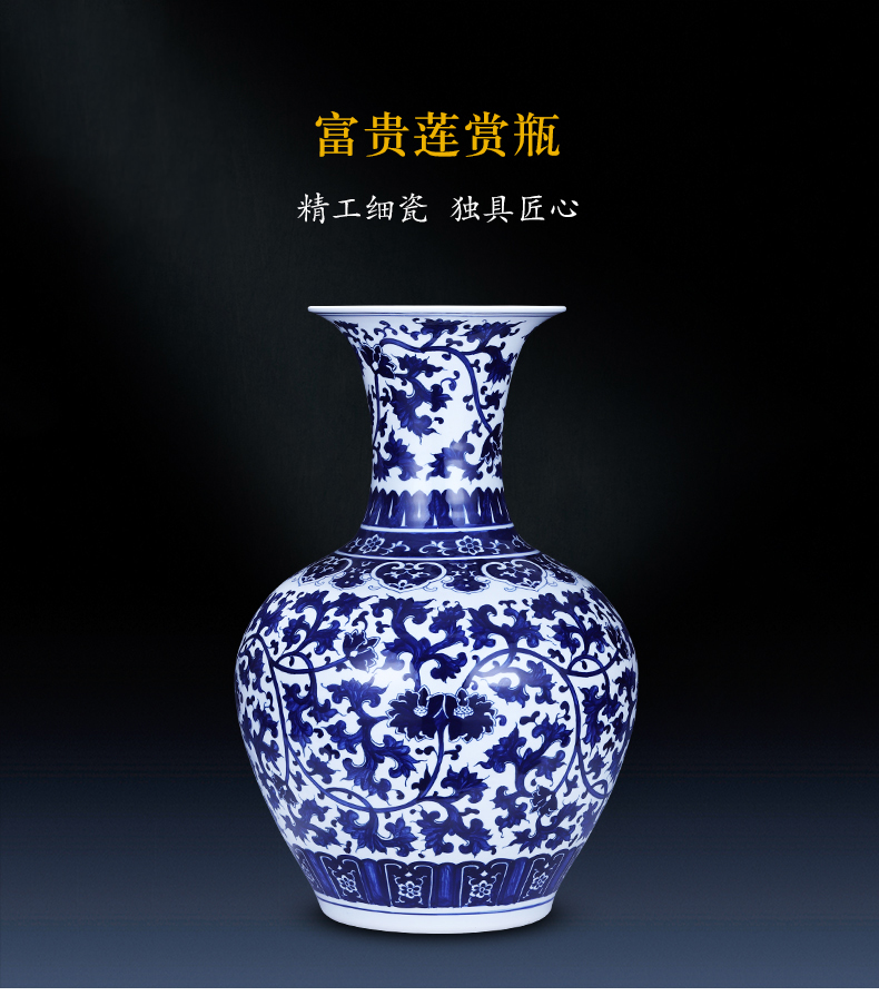 Jingdezhen ceramics hand - made landing large blue and white porcelain vase sitting room of Chinese style household act the role ofing is tasted furnishing articles TV ark