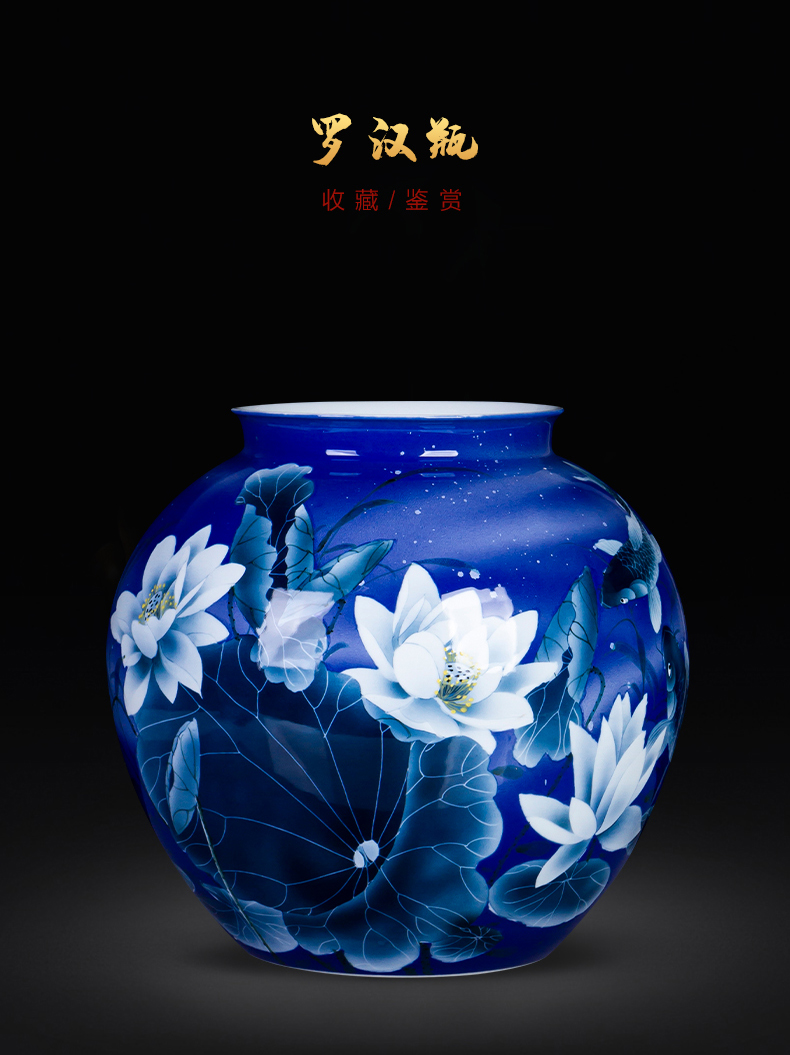 Blue and white porcelain of jingdezhen ceramics hand - made lotus large new Chinese style household vase furnishing articles sitting room adornment