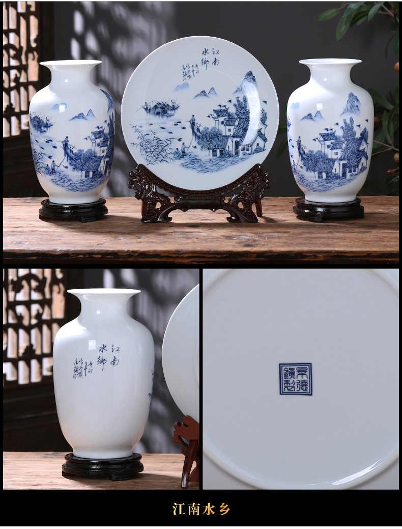 Jingdezhen ceramics floret bottle three - piece furnishing articles of modern Chinese style household living room TV ark adornment arranging flowers