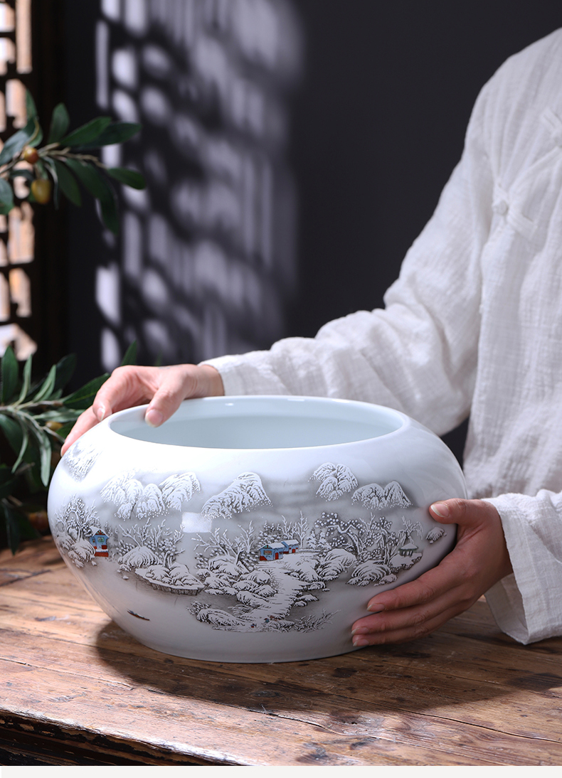 Jingdezhen ceramic aquarium trumpet large basin bowl lotus goldfish turtle cylinder water lily writing brush washer from fish bowl