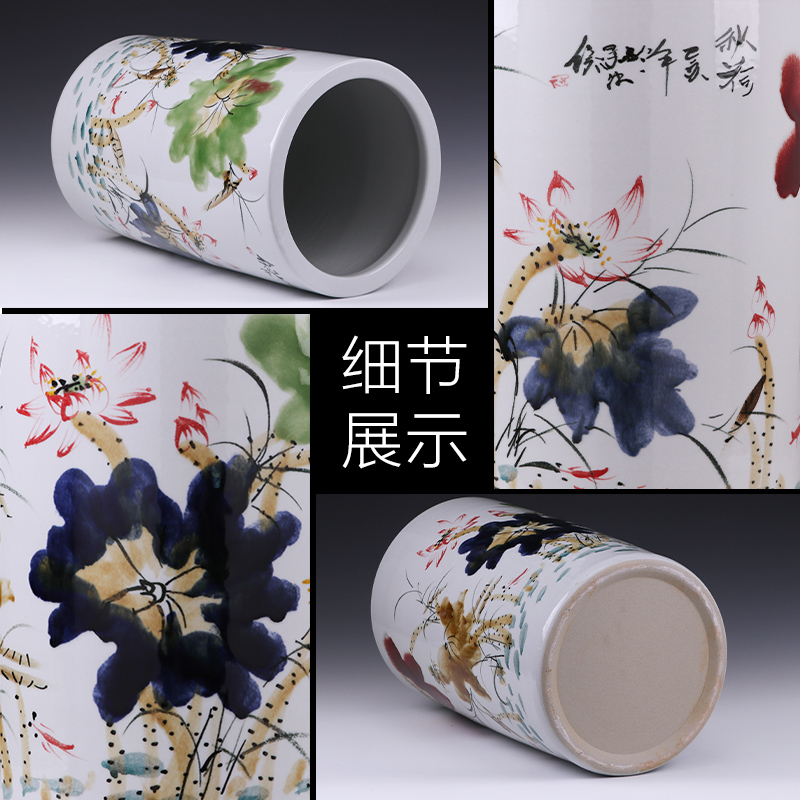 Jingdezhen ceramics vase large hand - made landing big cylinder straight bottle furnishing articles of Chinese style household ornaments