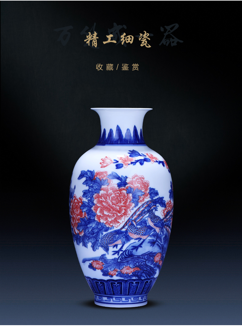 Jingdezhen ceramics archaize the qing hand - made painting of flowers and blue and white porcelain vases, flower arranging furnishing articles of Chinese style household decorations