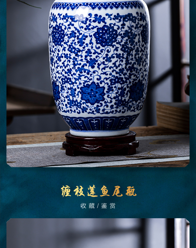 Jingdezhen blue and white porcelain of modern Chinese style household ceramics vases, flower arrangement furnishing articles rich ancient frame sitting room adornment