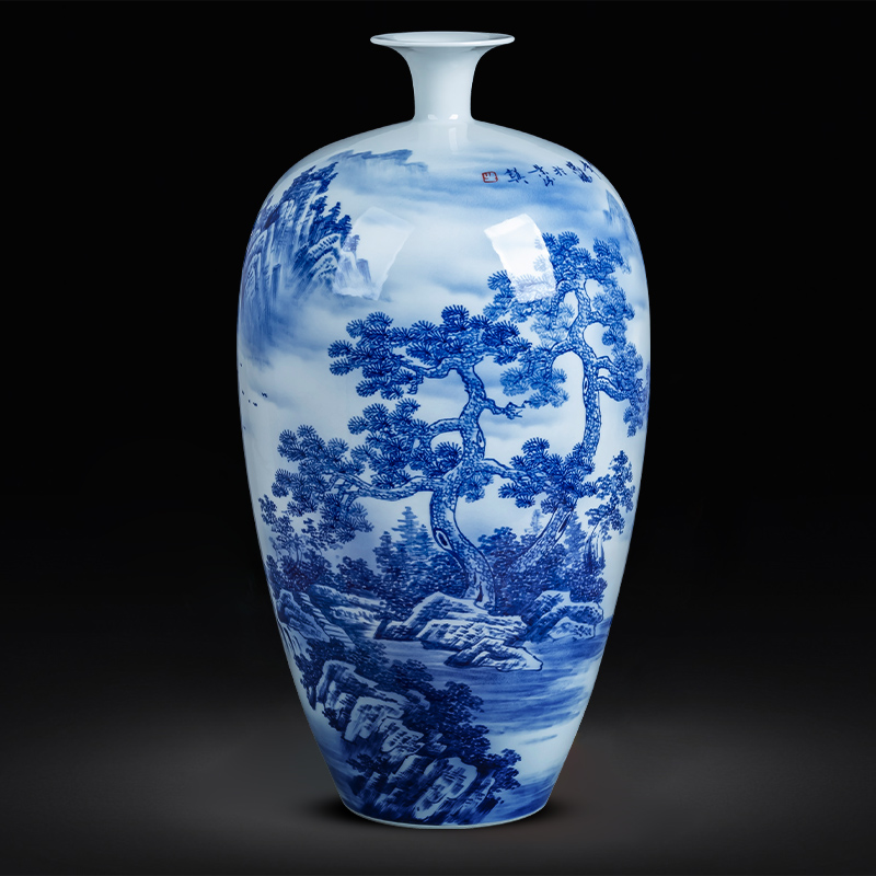 Jingdezhen ceramics hand - made large landscape of blue and white porcelain vase furnishing articles sitting room of Chinese style household adornment TV ark