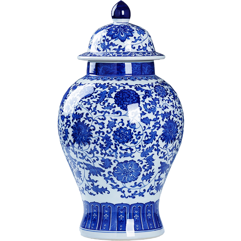 Jingdezhen ceramics general archaize of blue and white porcelain jar with cover large storage tank is Chinese style household adornment furnishing articles