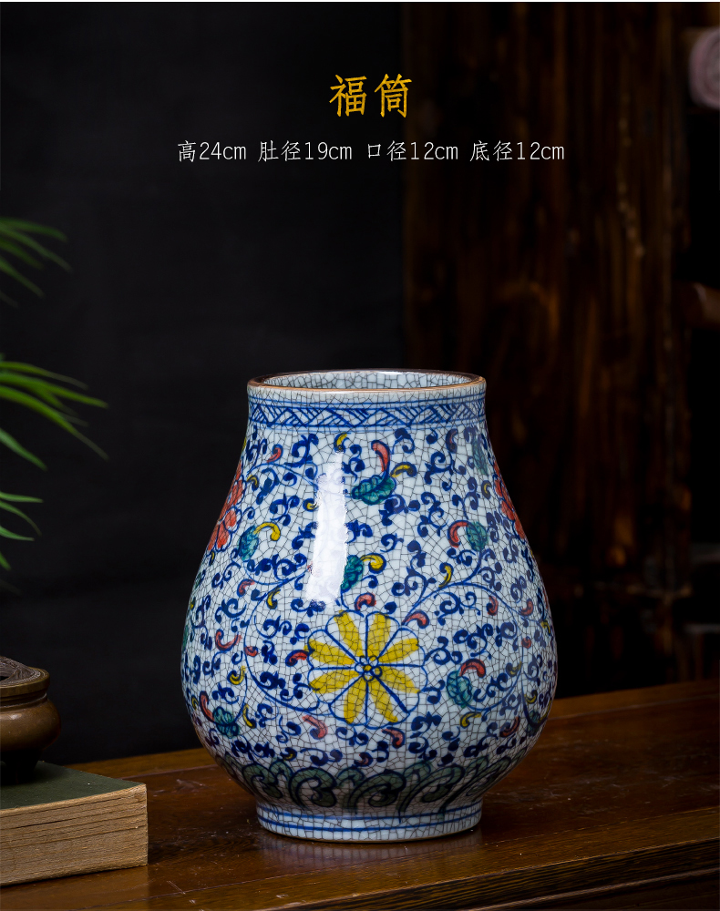 Jingdezhen ceramics hand - made archaize up the bucket color vase living room TV cabinet decoration of Chinese style household furnishing articles