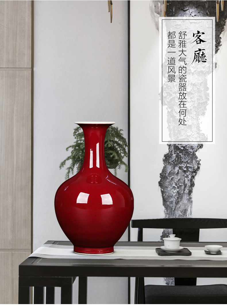 Jingdezhen ceramics red glaze vase furnishing articles of modern Chinese style household flower arrangement sitting room TV ark, wine accessories