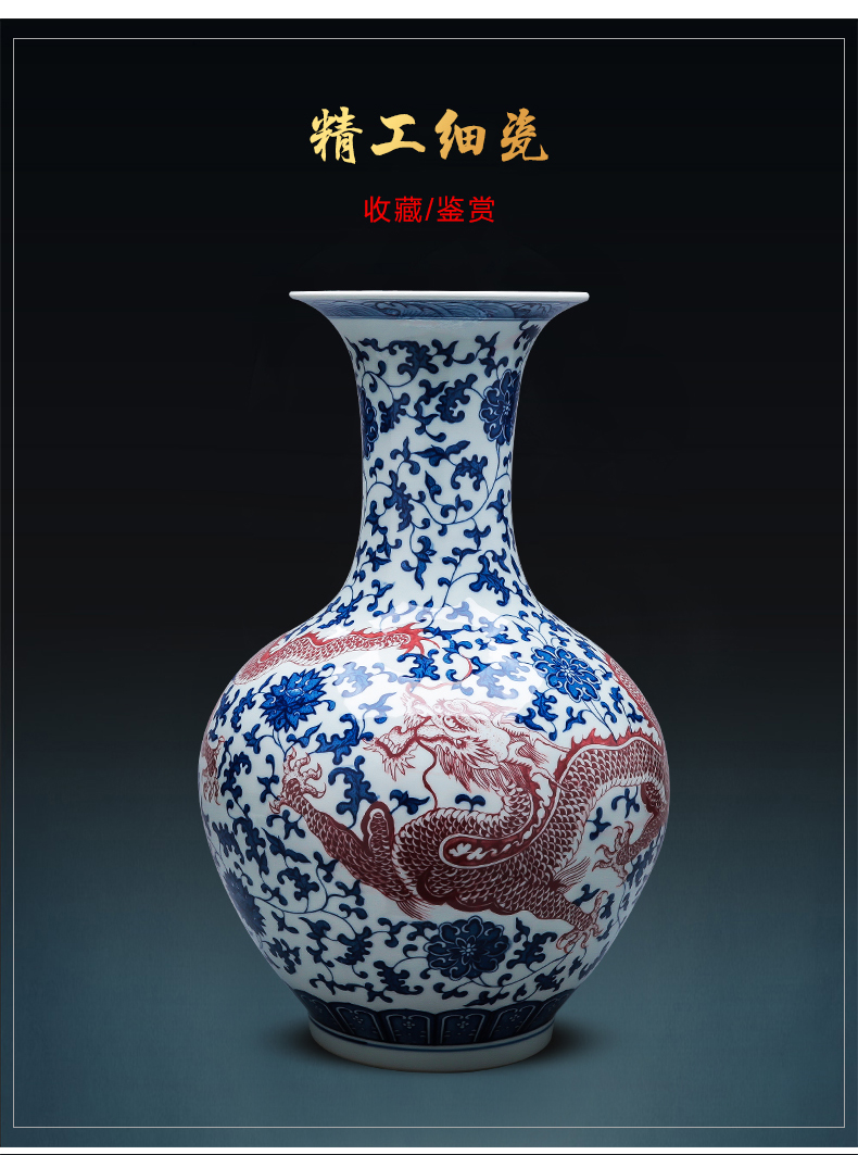 Jingdezhen ceramics hand - made ground vase of blue and white porcelain glaze color is placed under the new Chinese style household living room decoration