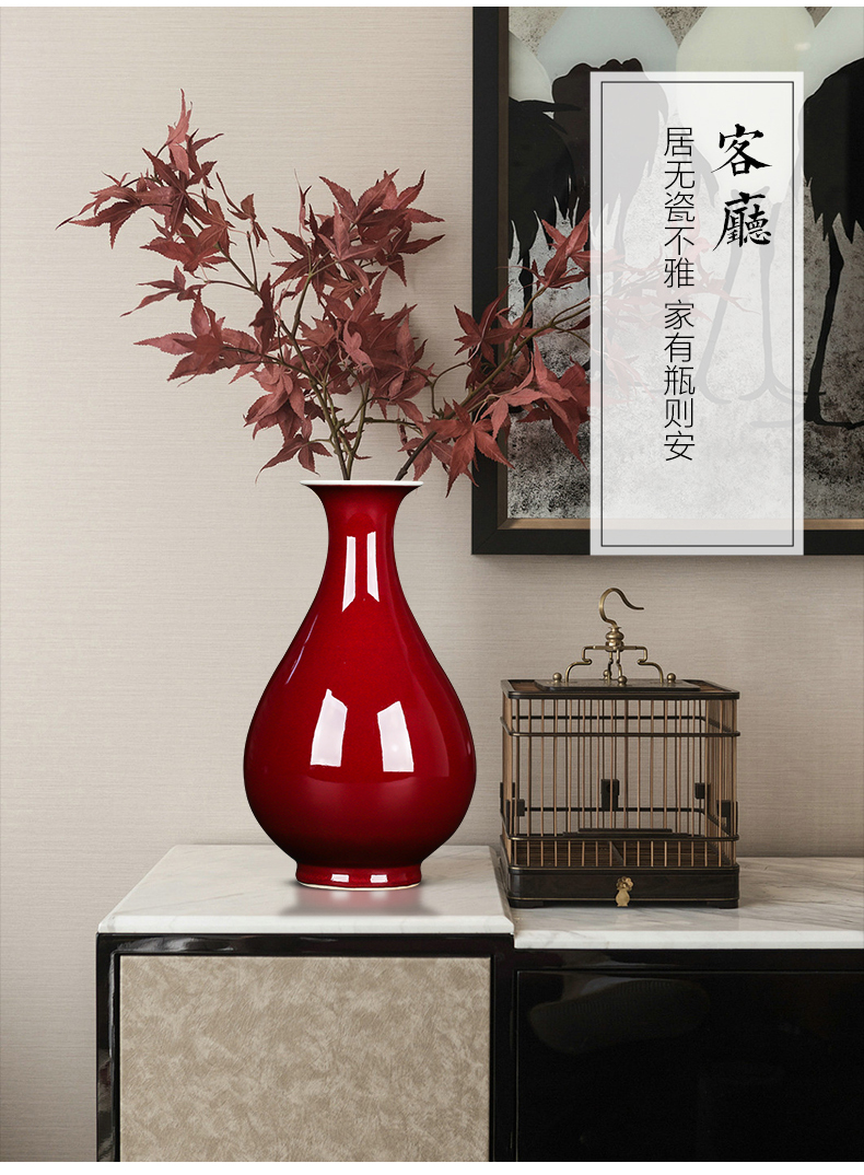 Jingdezhen ceramics red glaze vase furnishing articles of modern Chinese style household flower arrangement sitting room TV ark, wine accessories