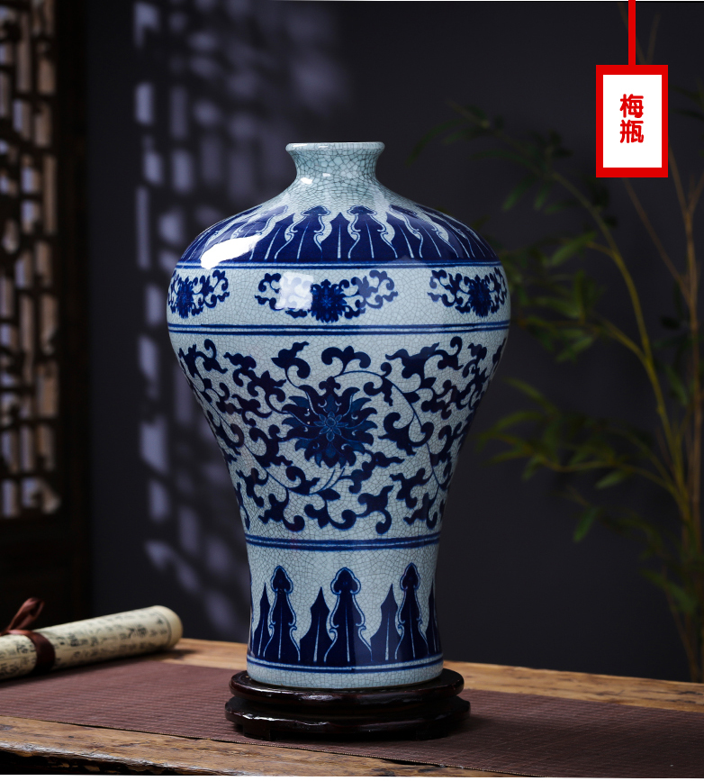 Jingdezhen porcelain ceramic large blue and white porcelain vase guanyao new Chinese style household furnishing articles archaize sitting room adornment