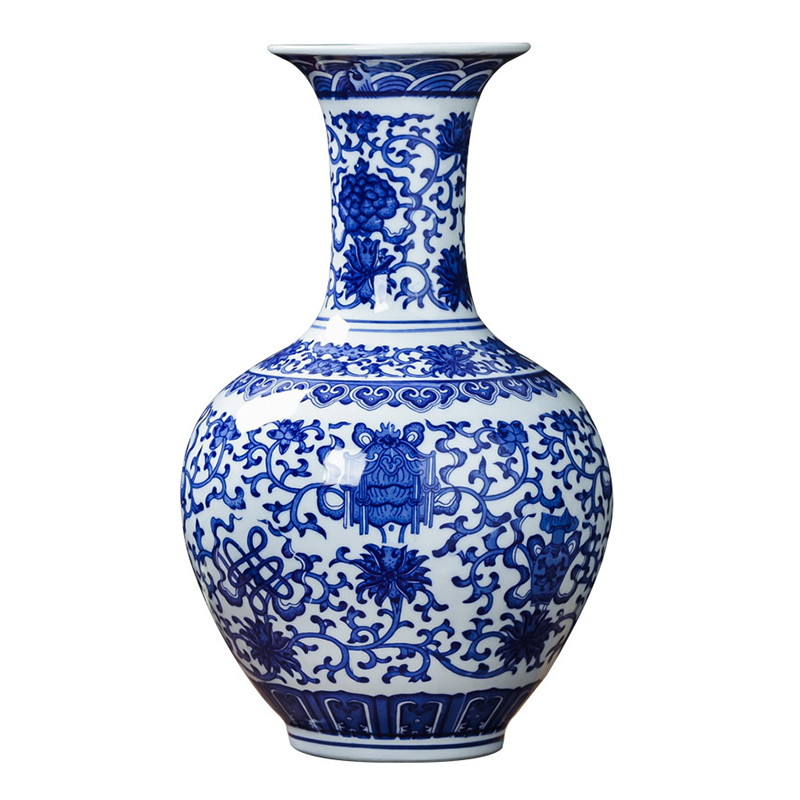 Jingdezhen ceramics antique blue and white porcelain vase flower arranging place of new Chinese style household living room TV cabinet decoration
