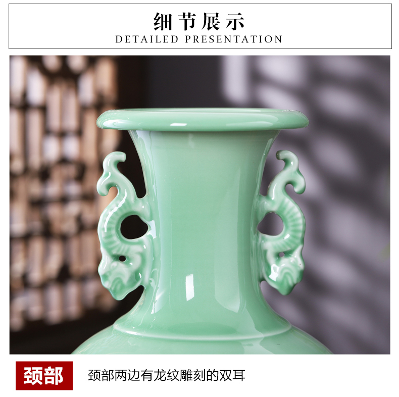 Jingdezhen ceramics green glaze vase restoring ancient ways furnishing articles of Chinese style is contracted household living room TV ark adornment arranging flowers