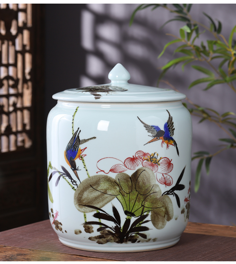 Jingdezhen ceramics hand - made tea pot and tea cake large storage tank sitting room of Chinese style household decorative furnishing articles