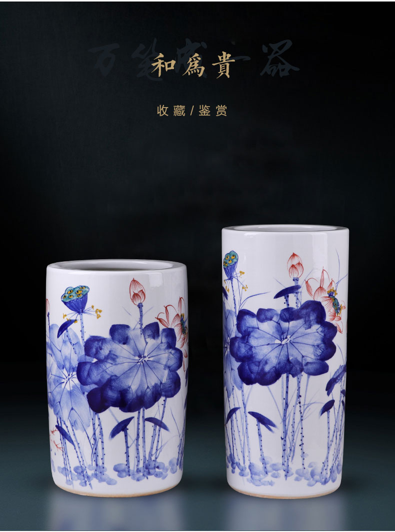 Jingdezhen ceramics vase large hand - made landing big cylinder straight bottle furnishing articles of Chinese style household ornaments