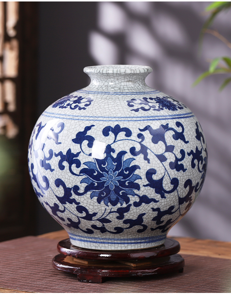 Jingdezhen blue and white porcelain vase antique ceramics furnishing articles of Chinese style living room rich ancient frame decoration decoration