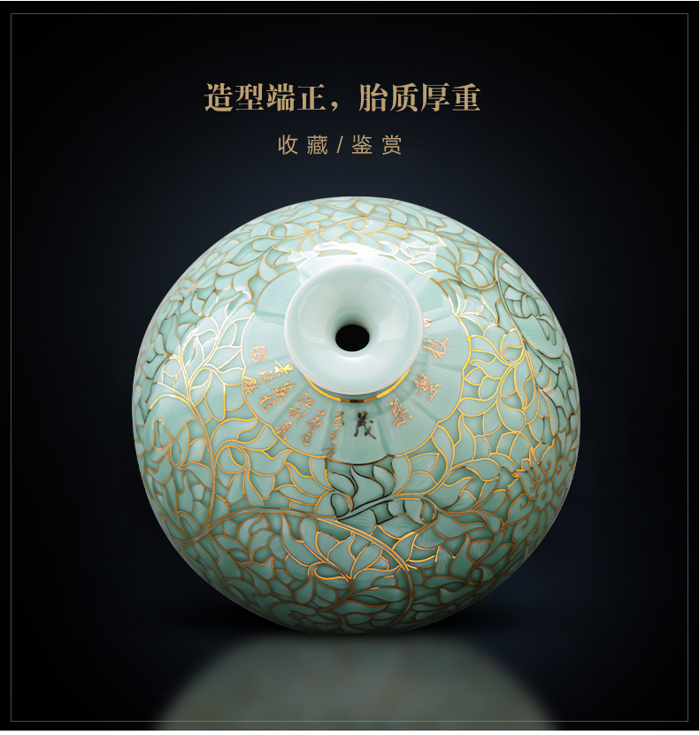 Jingdezhen ceramics green light glaze vase hand - made paint pomegranate bottles of Chinese key-2 luxury home sitting room adornment is placed