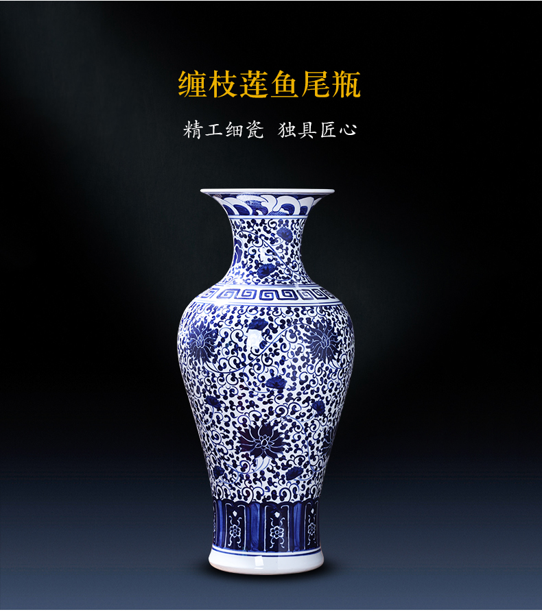 Jingdezhen ceramics hand - made landing large blue and white porcelain vase sitting room of Chinese style household act the role ofing is tasted furnishing articles TV ark
