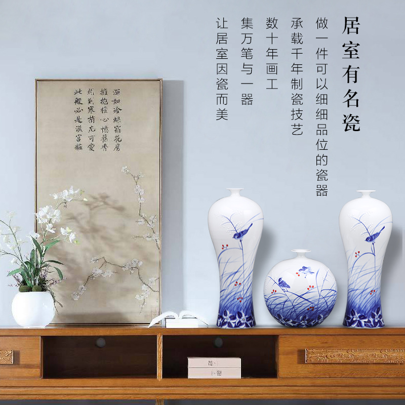 Jingdezhen ceramics hand - made of blue and white porcelain vase furnishing articles of new Chinese style household living room TV ark adornment arranging flowers