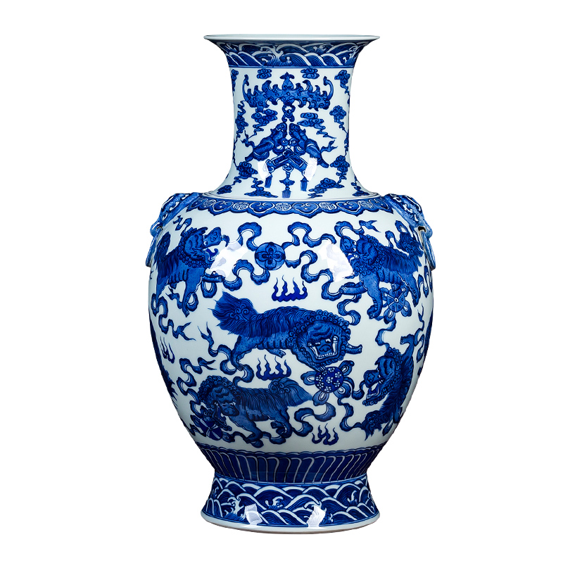 Antique Chinese jingdezhen ceramics qianlong vase hand - made porcelain of blue and white porcelain bottle furnishing articles sitting room adornment