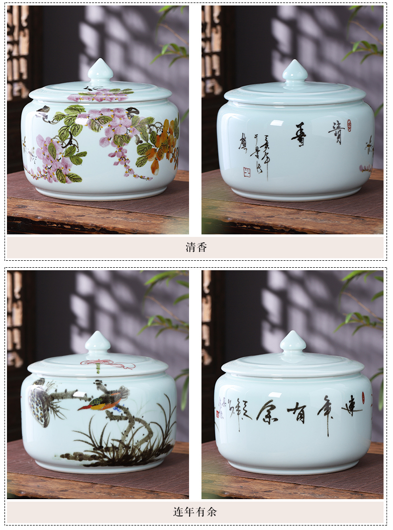 Jingdezhen ceramics hand - made tea pot and tea cake large storage tank sitting room of Chinese style household decorative furnishing articles