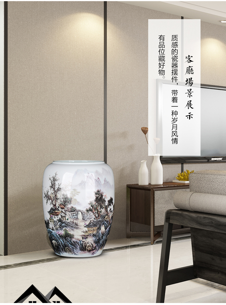 Large landscape of jingdezhen ceramics vase landed straight cylinder furnishing articles of Chinese style of calligraphy and painting home sitting room adornment