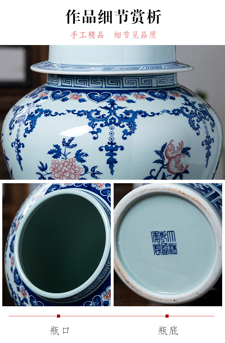 Jingdezhen porcelain ceramic antique large blue and white porcelain vase of new Chinese style household living room TV cabinet decorative furnishing articles