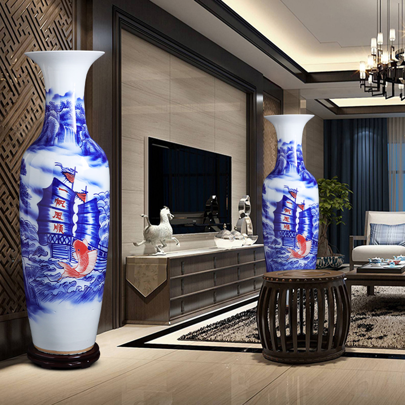 Jingdezhen ceramics hand - made splendid sunvo large ground of blue and white porcelain vase sitting room adornment is placed hotel