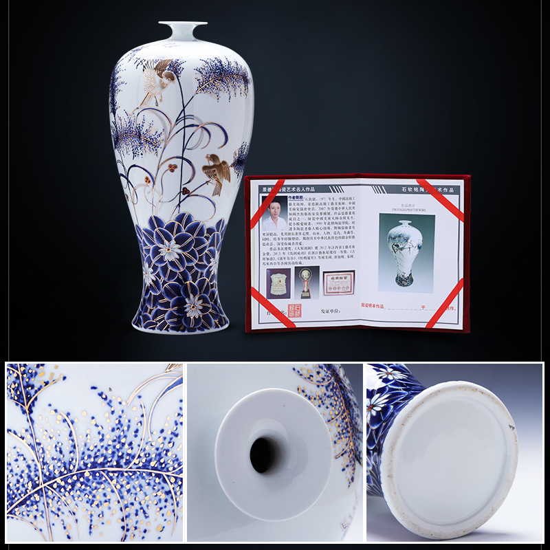 Jingdezhen ceramics hand - made paint floor large blue and white porcelain vase household living room TV cabinet act the role ofing is tasted furnishing articles
