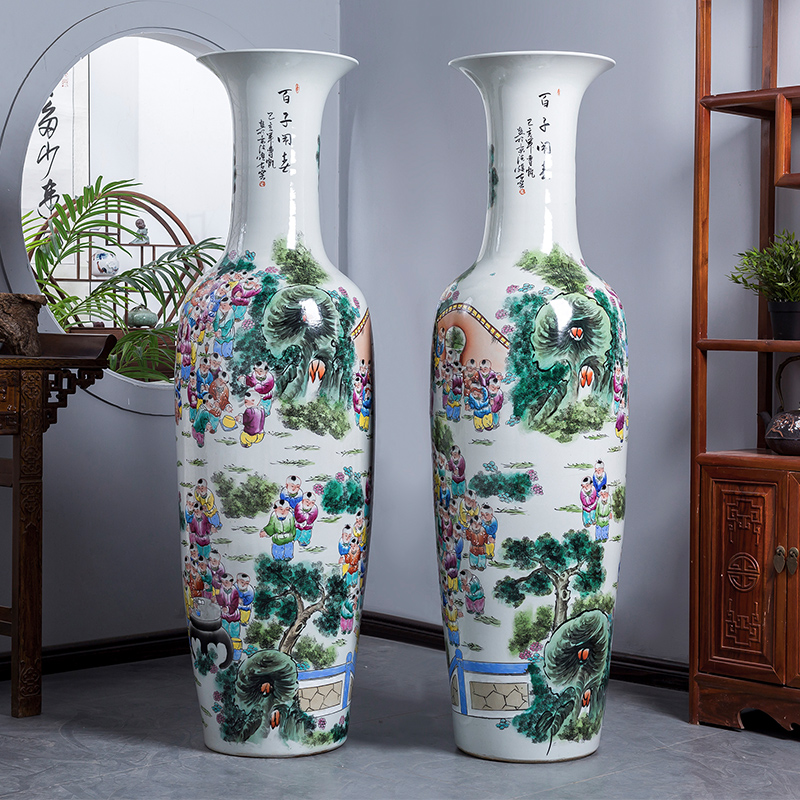 Jingdezhen porcelain ceramic hand - made lad make spring hotel home sitting room adornment is placed large ground vase