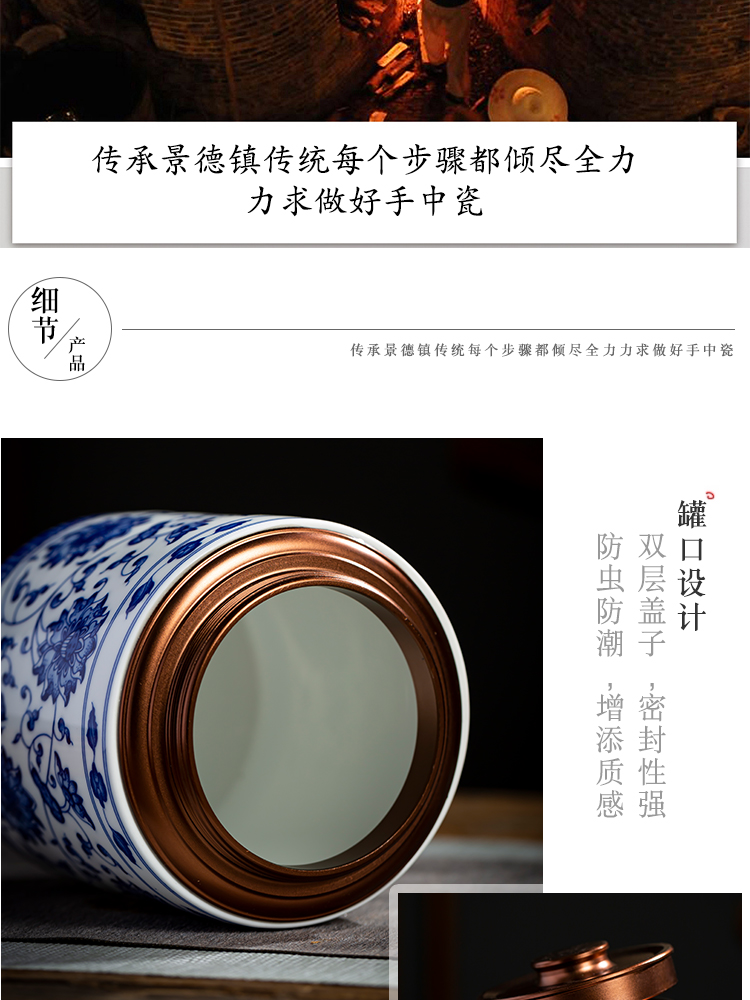 Blue and white half jins of jingdezhen ceramics with caddy fixings household of Chinese style loose tea and tea moisture proof seal storage tank