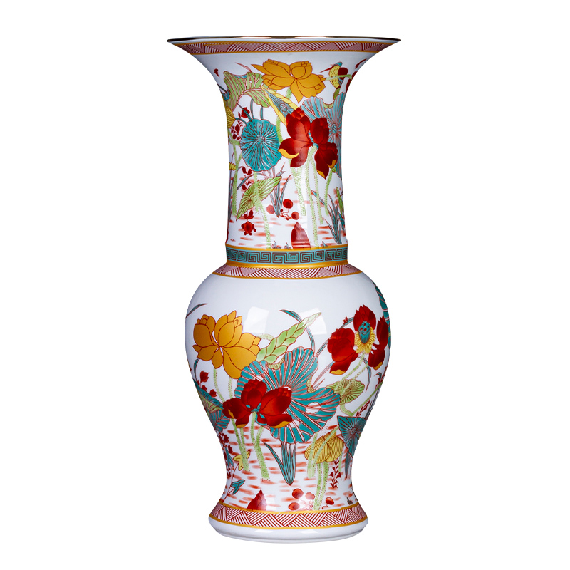 Jingdezhen ceramics colored enamel archaize floret bottle new sitting room porch decoration of Chinese style household furnishing articles furnishing articles