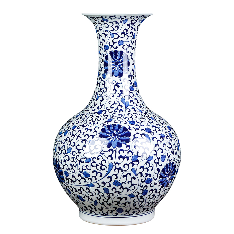Hand made lotus pattern of blue and white porcelain of jingdezhen ceramics large ground vase sitting room adornment of Chinese style household furnishing articles