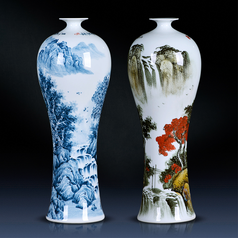 Jingdezhen ceramics hand - made scenery blue and white porcelain vase furnishing articles of Chinese style household act the role ofing is tasted, the sitting room TV cabinet decoration