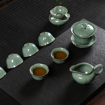 Longquan celadon kung fu tea set home Gao kiln ice crack 10 sets set set of tea set Tea Cup Bowl home