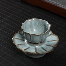 Celadon Master Cup single cup with cup holder ceramic full handmade kung fu tea cup tea cup iron tire ice cracked lotus tea bowl