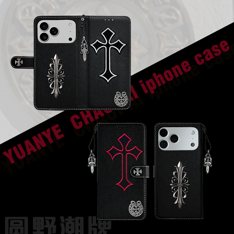Trendy Brand Crow Heart Cross Black Flip Phone Case Suitable for Apple 17Promax/17Pro/ iPhone 15 Pro /16Promax Niche Personality Retro Style Anti-Drop European and American Style