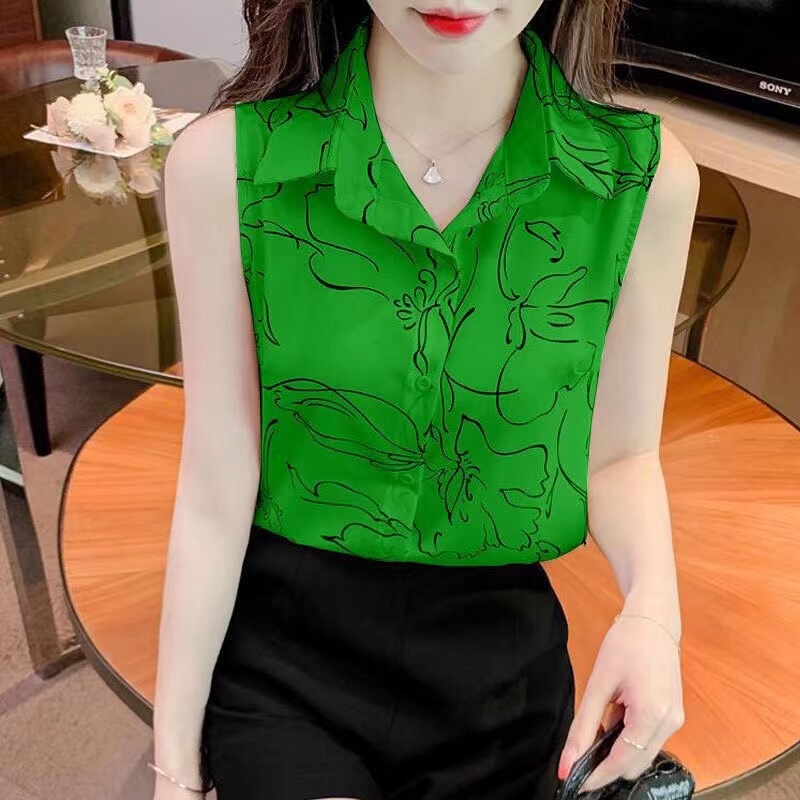 Sleeveless Floral Chiffon Shirt for Women 2023 Summer New Design Niche Versatile Loose Slimming Elegant Blouse Sleeveless Floral Chiffon Shirt for Women 2023 Summer New Design Niche Versatile Loose Slimming Elegant Blouse