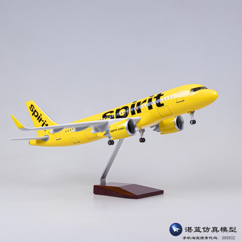 47cm Spirit Airlines Airbus A320 Simulated Passenger Aircraft Model with Lights