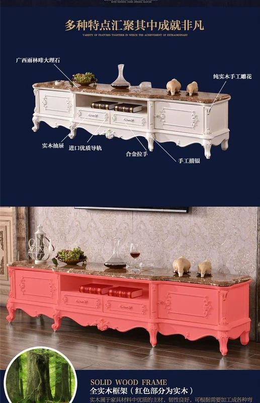 Yilang Bàn cà phê gỗ nguyên khối Châu Âu + Tủ TV hoàn chỉnh bộ bàn ghế giường ngủ gỗ