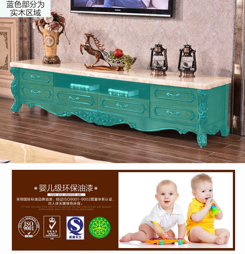 Nghi Lan Châu Âu gỗ rắn bàn cà phê + tủ TV bộ hoàn chỉnh đồ nội thất Mỹ đá cẩm thạch tự nhiên countertop tủ