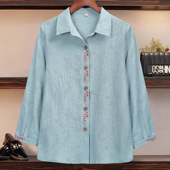 Nine-quarter sleeve embroidered cardigan cotton and linen shirt