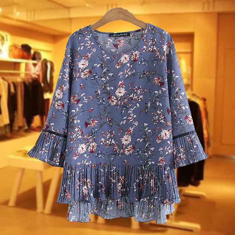 Summer clothes new middle-aged moms loaded with printed shredded sweatshirt blouses Gats up overweight in snow-spinning shirts in summer