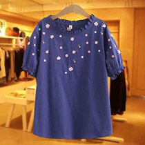 Summer dress new middle aged mother dress blouses big code loose short sleeves embroidered cotton covered with senile T-shirt summer